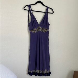 Vintage 100% Silk Karen Millen Purple Midi Dress with Beaded Detailing